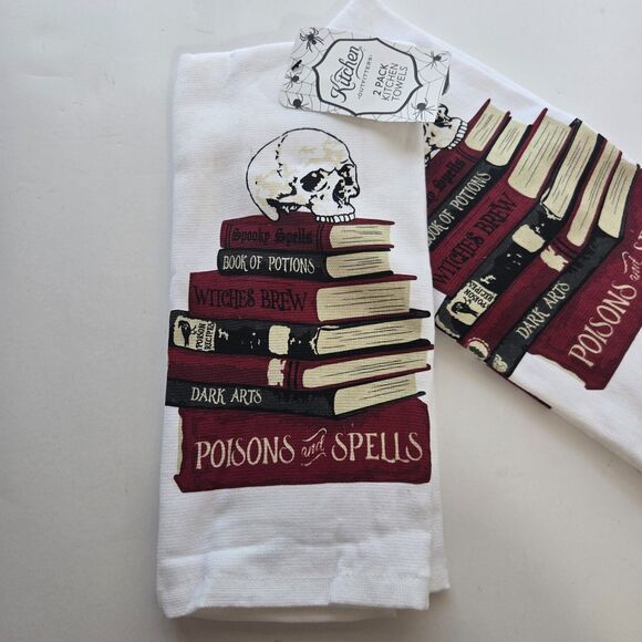 Halloween Hand Towels 2 Pc Witchcraft Witch Spells Potions Spooky Kitchen Linens - Picture 2 of 4